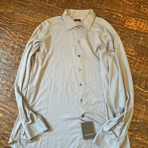 Ermenegildo Zegna Grey Blue Long-Sleeve Button-Down Shirt mens size 3XL NWT